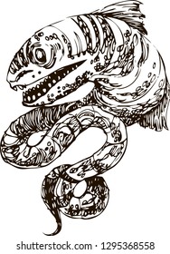 Realistic hand drawn vector picture of a mysterious monster.