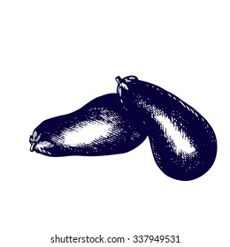Realistic hand drawn vegetables, set of fresh healthy organic food: tomato, cucumber, eggplant and pepper