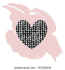 Realistic hand drown knitted heart illustration.