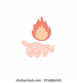 Una mano realista con cinco dedos y una sombra sobre ella que es creada por la bola de fuego caliente