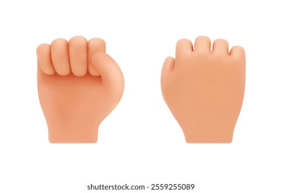 Realistic hand gesture, isolated clenched fist raising up. Vector riot or protest, rebellion or fight symbol. Expressing aggressive emotions in non verbal way, opposing against, demonstration