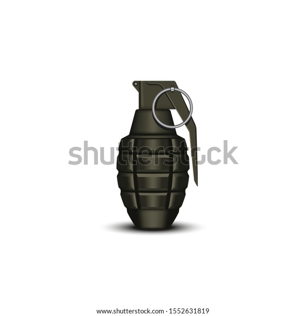 Realistic hand\
grenade 3d vector military isolated object on the white, offensive\
individual soldier\
weapon