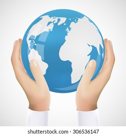 Realistic Hand Holding Earth Vector Illustration