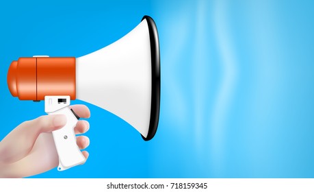 Realistic Hand Holding Megaphone Concept. EPS10 Vector
