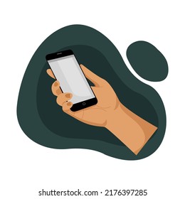Realistic hand holding the phone. Vector.