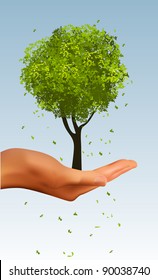Realistic Hand Holding Tree