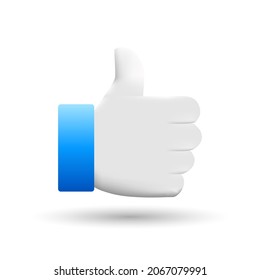 Realistische Hand wie Symbol weiß und blau.3d Social Media-Schaltfläche