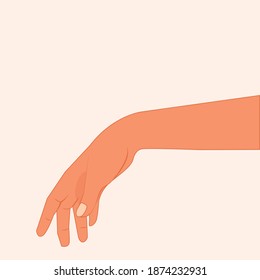 Manicurado con una mano aislada en fondo blanco. La mano de la mujer estirando la palma hacia abajo. Cuidado cosmético de manos. Ilustración del vector realista