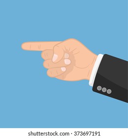 Realistic hand with pointing finger icon with long shadow. Navigation, direction, follow sign.  Flat design for social networks, web sites, apps. Business man partnership