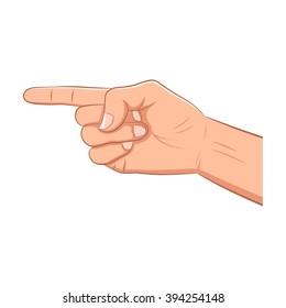 Realistic hand with pointing finger isolated on a white background. Navigation, direction, follow sign.  Flat design for social networks, web sites, apps. 