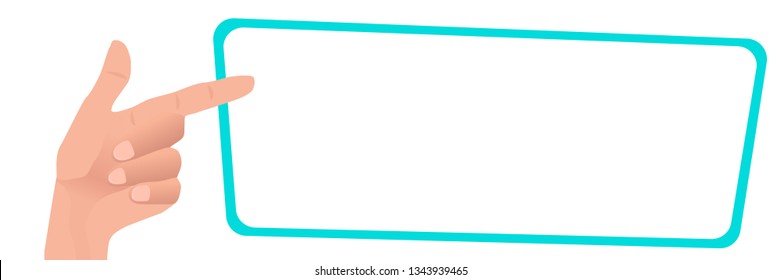 Realistic hand with a poster and banner for text. A poster with a cartoon hand and a cloud for text isolated on white background.
