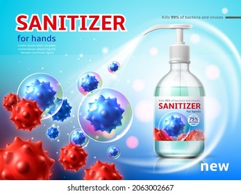 Realistic hand sanitizer. Disinfectant packaging