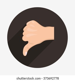 Realistic hand with thumbs down icon with long shadow. Like. Dislike. Bad. No. Flat design for social networks, web sites, apps. 