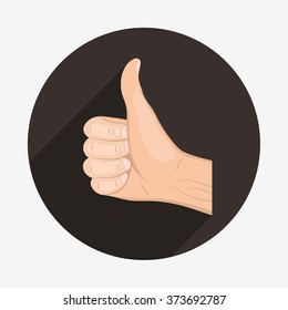 Realistic hand with thumbs up icon with long shadow. Like. Dislike. Good. Ok. Flat design for social networks, web sites, apps. 