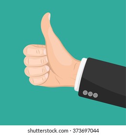 Realistic hand with thumbs up. Like. Dislike. Good. Ok. Flat design for social networks, web sites. Business concept agreement background. Successful partnership and respect 