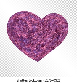 Realistic Hand-Drawn Glittering Heart for Celebratory Decoration. Stylish Design Elements on Transparent Background.