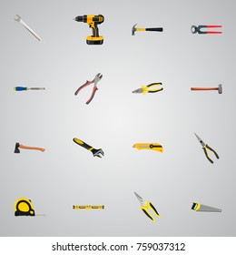Realistic Handle Hit, Chisel, Nippers Vector Elements. Set Of Instruments Realistic Symbols Also Includes Knife, Pliers, Sledgehammer Objects.