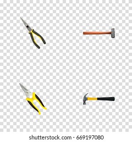 Realistic Handle Hit, Claw, Scissors Vector Elements. Set Of Instruments Realistic Symbols Also Includes Nippers, Shear, Long Objects.