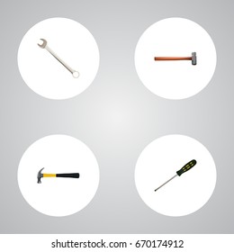 Realistic Handle Hit, Claw, Spanner Vector Elements. Set Of Instruments Realistic Symbols Also Includes Tool, Sledgehammer, Sledge Objects.
