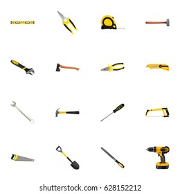 Realistic Handle Hit, Electric Screwdriver, Hatchet Vector Elements. Set Of Construction Realistic Symbols Also Includes Ruler, Tape, Clippers Objects.