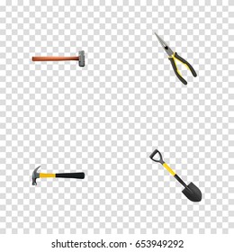 Realistic Handle Hit, Nippers, Spade Vector Elements. Set Of Tools Realistic Symbols Also Includes Claw, Noise, Hammer Objects.