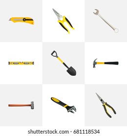 Realistic Handle Hit, Scissors, Claw Vector Elements. Set Of Tools Realistic Symbols Also Includes Hammer, Construction, Clippers Objects.