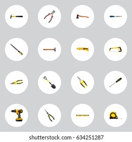 Realistic Handle Hit, Sharpener, Carpenter Vector Elements. Set Of Tools Realistic Symbols Also Includes Saw, Screwdriver, Measure Objects.