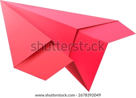 Realistic handmade paper plane 3d icon. Origami aircraft. Red paper sheet folded into airplane shape model. Vector illustration isolated. Social networks, email delivery symbol. Kids game