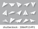 Realistic handmade paper planes collection on transparent background. Origami aircraft in flat style. Vector illustration.