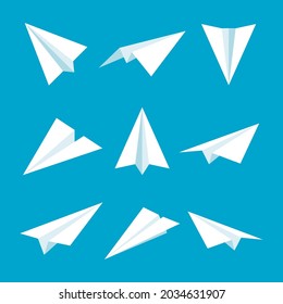 Realistic handmade paper planes collection. Origami aircraft in flat style. Vector illustration.