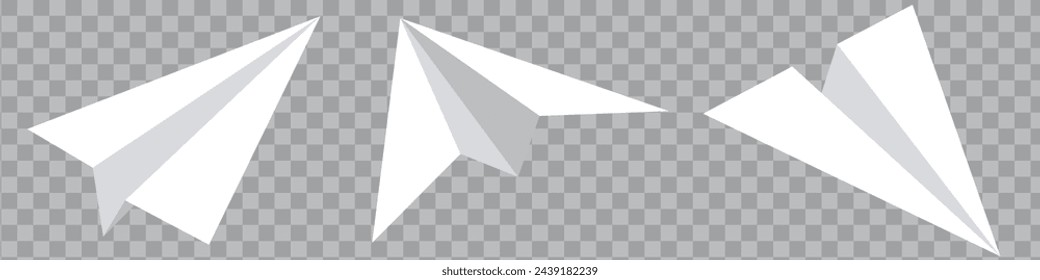 Realistic handmade paper planes collection on transparent background. Origami aircraft in flat style.