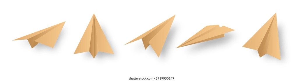 Realista coleção de planos de papel feitos à mão sobre fundo transparente. Origami aeronave em estilo plano. Ilustração vetorial.
