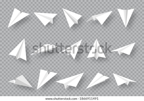 Realistic\
handmade paper planes collection on transparent background. Origami\
aircraft in flat style. Vector\
illustration.
