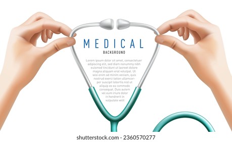 Realistic Hands Holding Stethoscope On White Background. EPS10 Vector