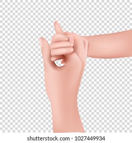 Realistic Hands mother and children on transparent background. Baby hand. 3D illustration.