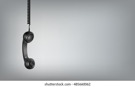 Realistic Handset Concept Black Wire Old Phone Handset Hanging Separate From The Phone Vector Illustration