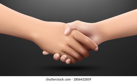 Sacudida realista sobre un fondo oscuro, asociación y concepto de confianza. Ilustración vectorial