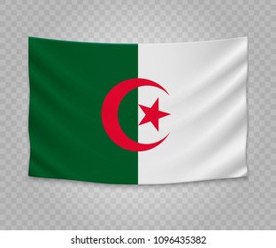 Realistic hanging flag of Algeria. Empty  fabric banner illustration design.