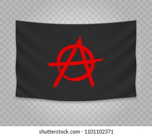 Realistic hanging flag of anarchy. Empty  fabric banner illustration design. 