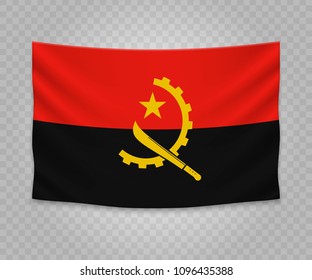 Realistic hanging flag of Angola. Empty  fabric banner illustration design.
