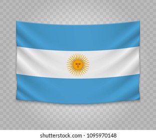 Realistic hanging flag of Argentina. Empty  fabric banner illustration design.