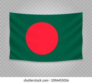 Realistic hanging flag of Bangladesh. Empty  fabric banner illustration design.