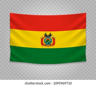 Realistic hanging flag of Bolivia. Empty  fabric banner illustration design.