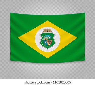 Realistic hanging flag of Ceara. State of Brazil. Empty  fabric banner illustration design.