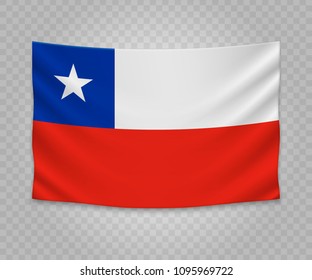 Realistic hanging flag of Chile. Empty  fabric banner illustration design.