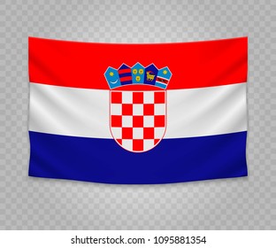 Realistic hanging flag of Croatia. Empty  fabric banner illustration design.