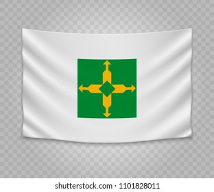 Realistic hanging flag of Distrito Federal. State of Brazil. Empty  fabric banner illustration design.