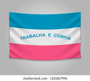 Realistic hanging flag of Espirito Santo. State of Brazil. Empty  fabric banner illustration design.