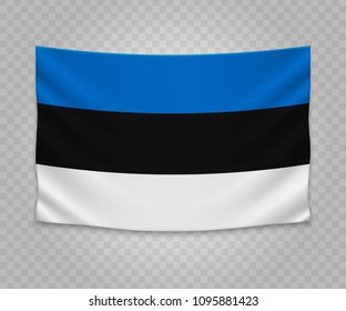 Realistic hanging flag of Estonia. Empty  fabric banner illustration design.