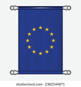 Realistic hanging flag of EUROPEAN UNION pennant